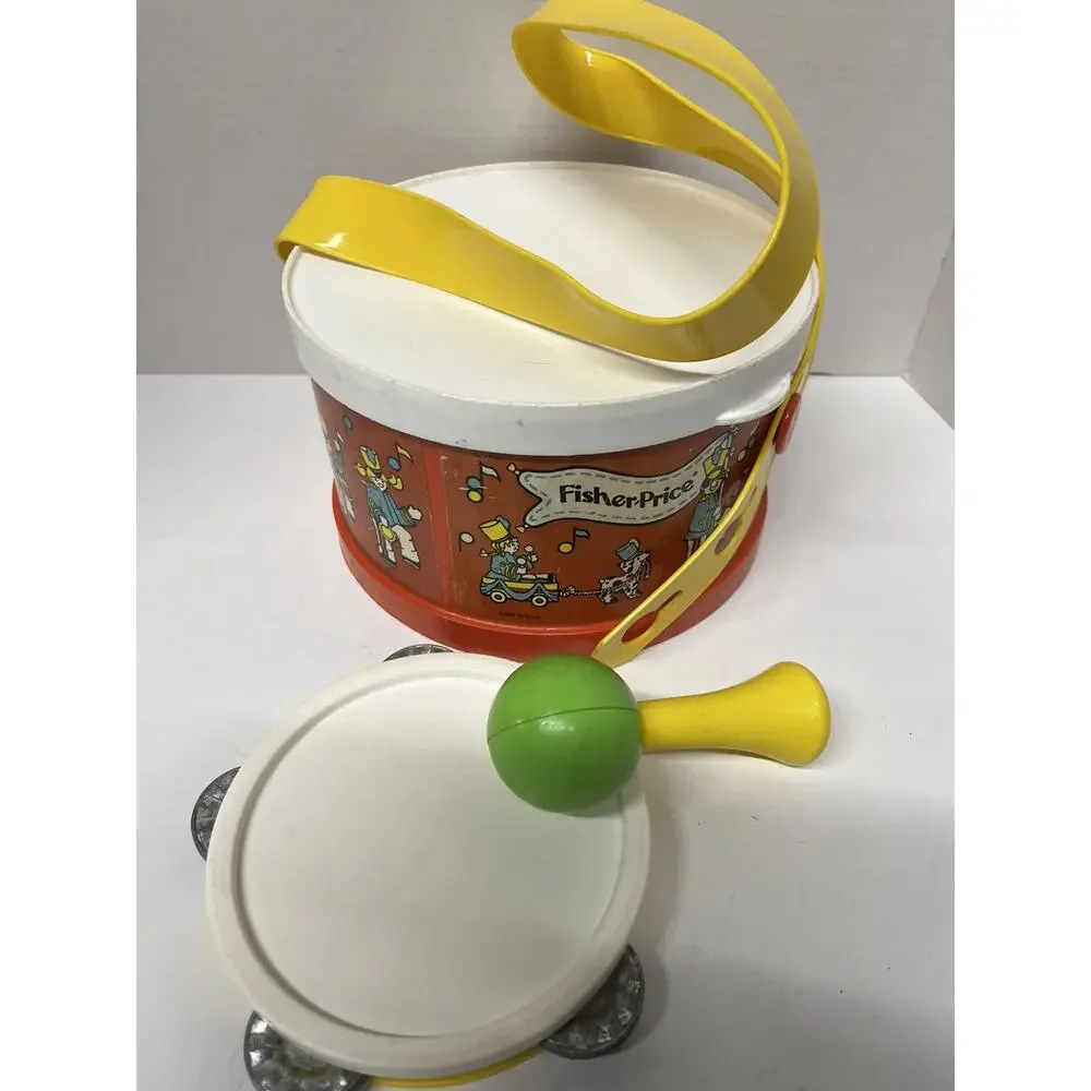 FISHER PRICE TOYS 1979 Marching Band‎ Drum With Tambourine & 1 Maraca